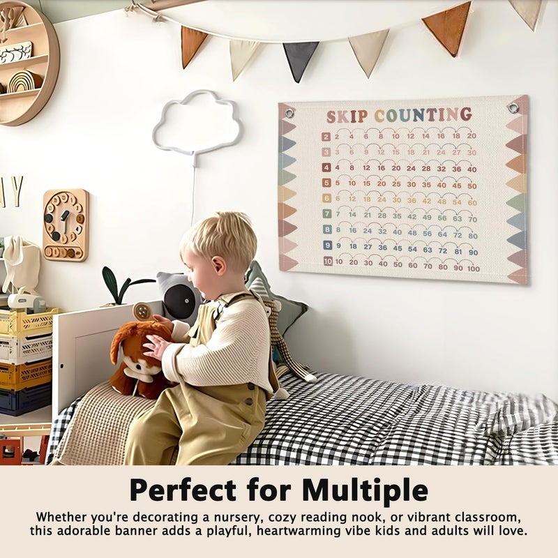 ETVISO Colorful Skip Counting Math Classroom Decor - Linen Banner Wall Hanging Canvas Banner Flag Decor for Kids Bedroom Playroom Classroom - Image 5